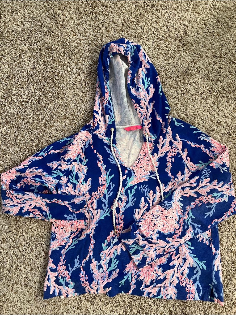 Lilly Pulitzer Kiawah Cropped Hoodie Popover Borealis Blue Swim On Over print M
